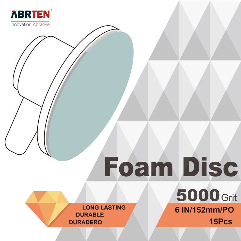 قرص جلخ داعم من الفوم بخطاف وحلقة من ABRTEN مقاس 6 بوصات P5000 15 قرصًا لكل كرتونة لجسم السيارة، وإصلاح طلاء الصنفرة، وإصلاح التصادم، وخدوش الرمال، وألواح المزج - Image 2